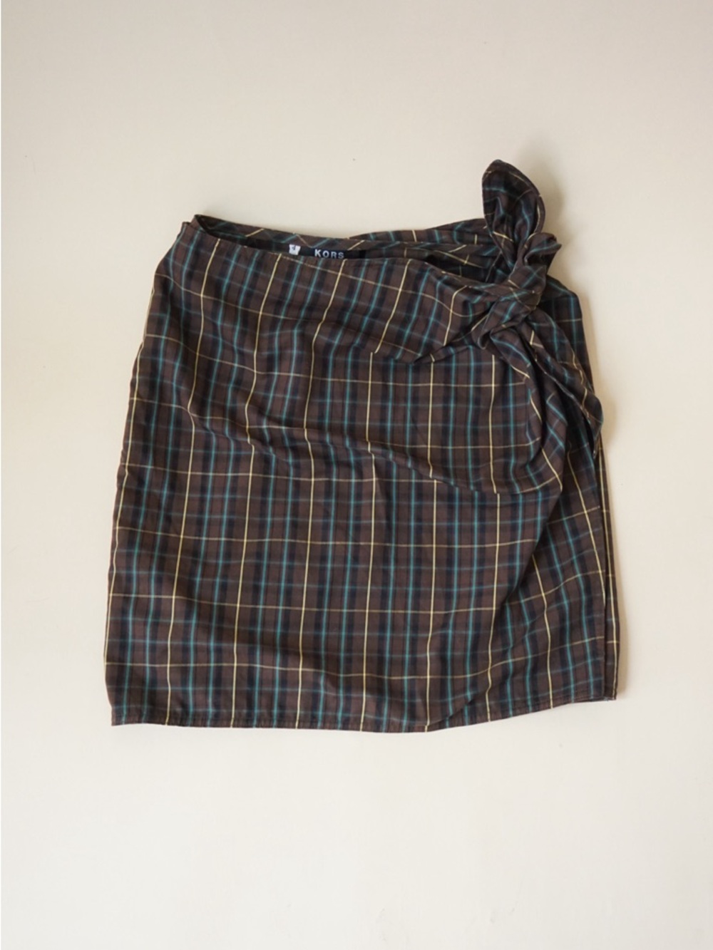 Vintage Kors Michael Kors Bergdorf Goodman Brown Plaid Wrap Skirt - Size 4